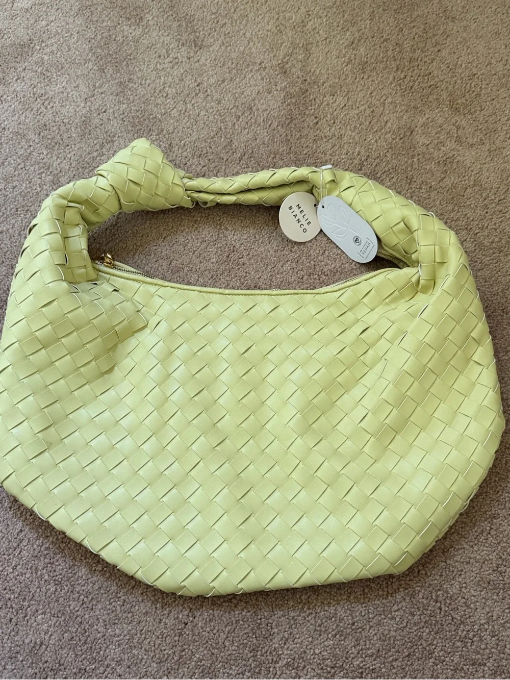 new Anthropologie melie Bianco Brigitte oversized XL woven knot satchel citron